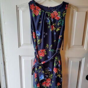 Women's Blue Floral Dress w/wrap belt Size 8
